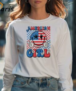Retro Groovy Fourth 4th of July Smile American Girl T-Shirt 3 Retro Groovy Fourth 4th of July Smile American Girl T Shirt 4