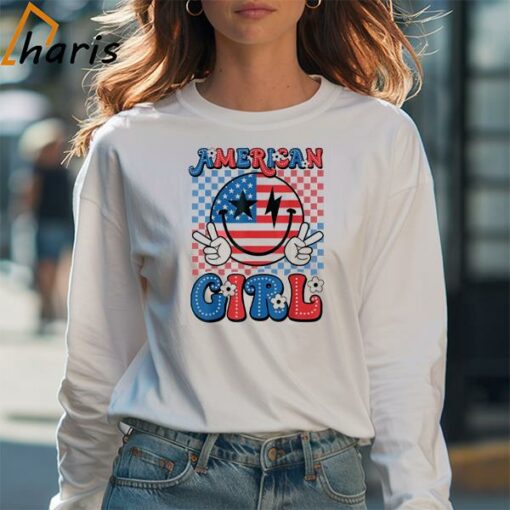 Retro Groovy Fourth 4th of July Smile American Girl T-Shirt