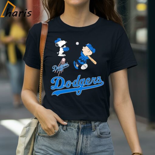 Snoopy And Charlie Brown Playing Baseball Los Angeles Dodgers Shirt