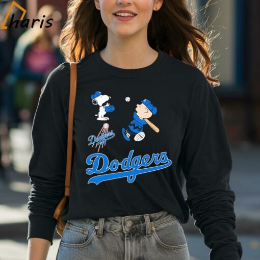 Snoopy And Charlie Brown Playing Baseball Los Angeles Dodgers Shirt