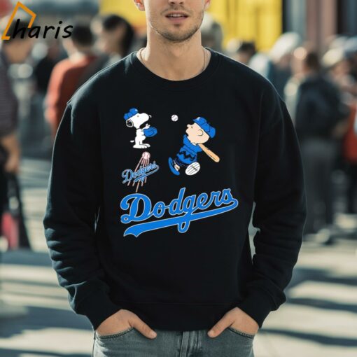 Snoopy And Charlie Brown Playing Baseball Los Angeles Dodgers Shirt