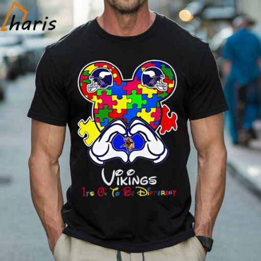 Vikings Mickey Mouse Love Autism It’s Ok To Be Different Shirt