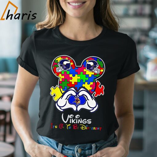 Vikings Mickey Mouse Love Autism It’s Ok To Be Different Shirt