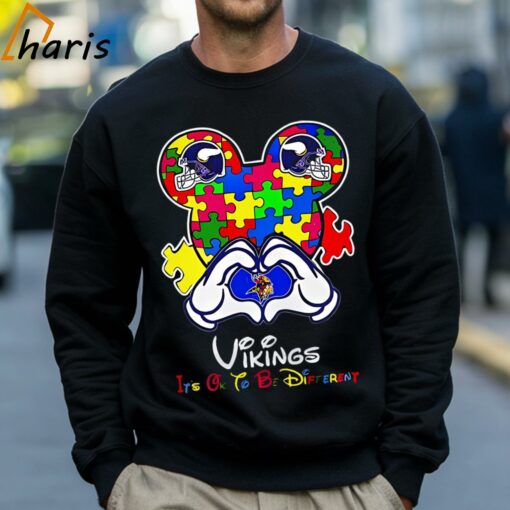 Vikings Mickey Mouse Love Autism It’s Ok To Be Different Shirt