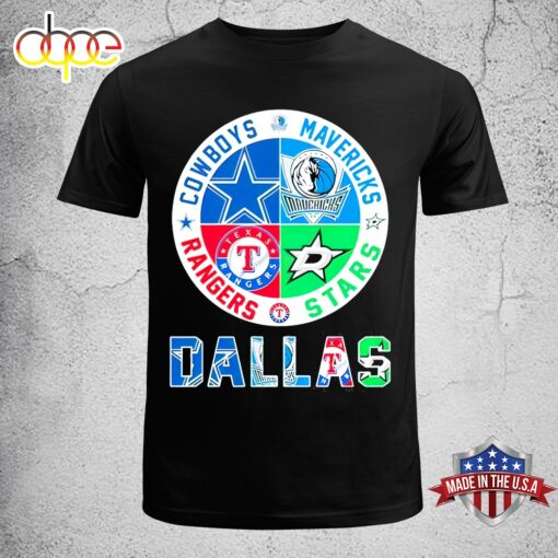 2024 Dallas Sports Teams Logo Cowboys Mavericks Stars And Rangers Unisex T-Shirt