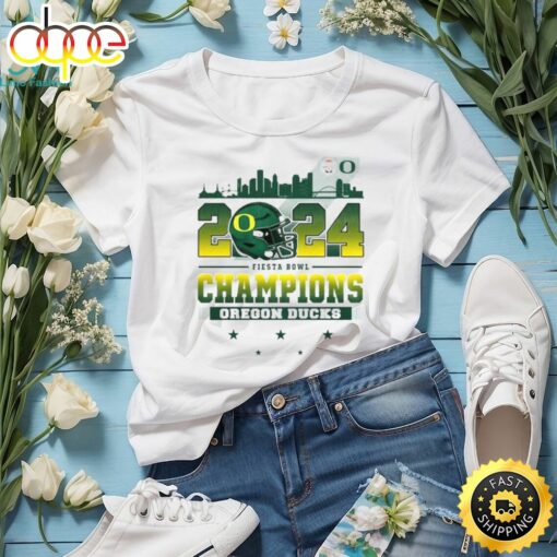 2024 Fiesta Bowl Champions Oregon Ducks City Helmet And Logo T Shirt