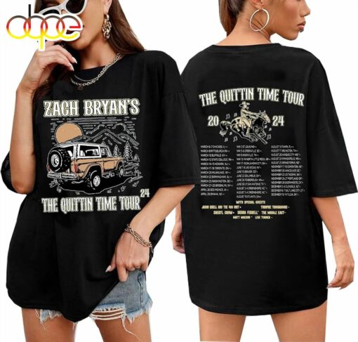 2024 Quittin Time Tour Oversized Shirt for Women Vintage Western Cowboy Graphic Tees