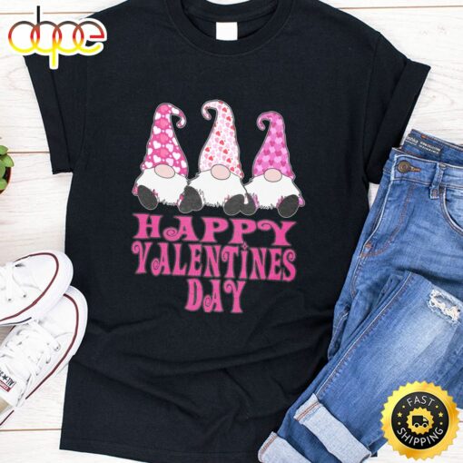 3 Pink Valentine Gnomes Cute Hearts Happy Valentines Day Long Sleeve T-Shirt