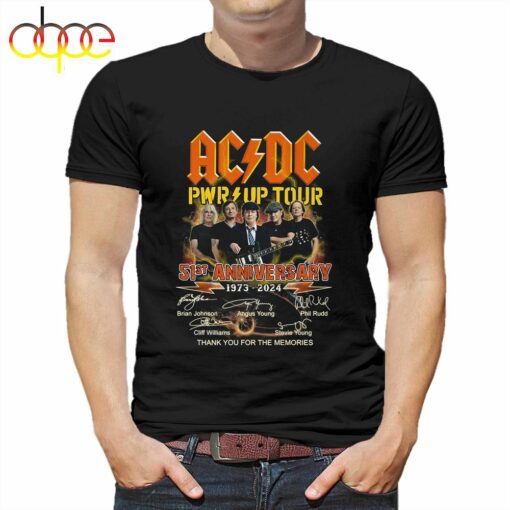 Acdc Pwr Up Tour 51st Anniversary 1973 – 2024 Thank You For The Memories T- Shirt