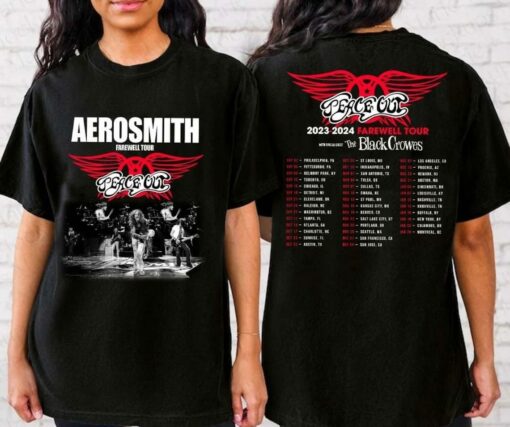 Aerosmith 2023-2024 Shirt, Peace Out Farewell Tour With The Black Crowes Tour T-Shirt