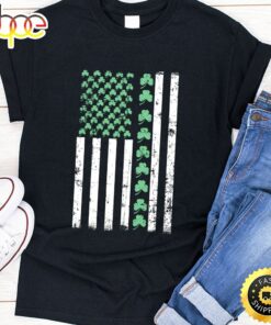 American Flag St Patricks Day T Shirt Vintage Irish Lucky Long Sleeve T-Shirt