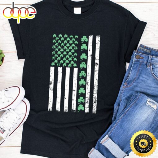 American Flag St Patricks Day T Shirt Vintage Irish Lucky Long Sleeve T-Shirt