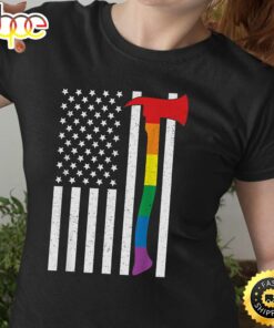 American LGBT Firefighter Flag US Rainbow Axe USA Gay Pride Valentines Day T-shirt