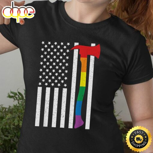 American LGBT Firefighter Flag US Rainbow Axe USA Gay Pride Valentines Day T-shirt