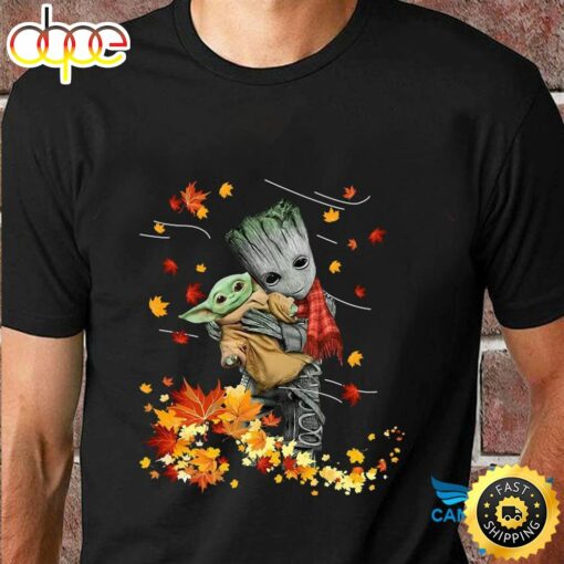 Autumn Groot Hug Baby Yoda Fall Thanksgiving T-Shirt