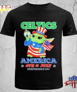 Baby Yoda Boston Celtics America 4th Of July Independence Day 2024 T Shirt