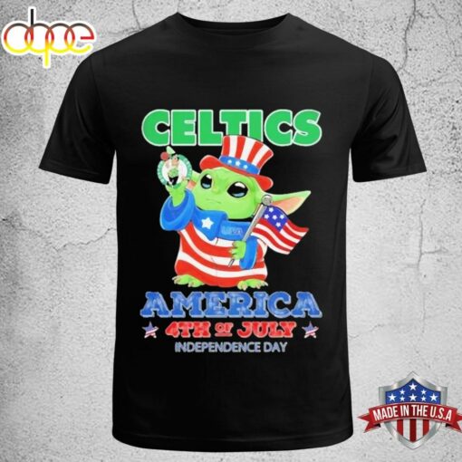 Baby Yoda Boston Celtics America 4th Of July Independence Day 2024 T Shirt