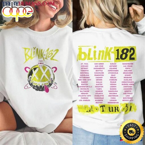 Blink 182 World Tour 2023 2024 Music Shirt 2 Sides 90s Boy Band Vintage Y2k Sweatshirt T-Shirt Classic