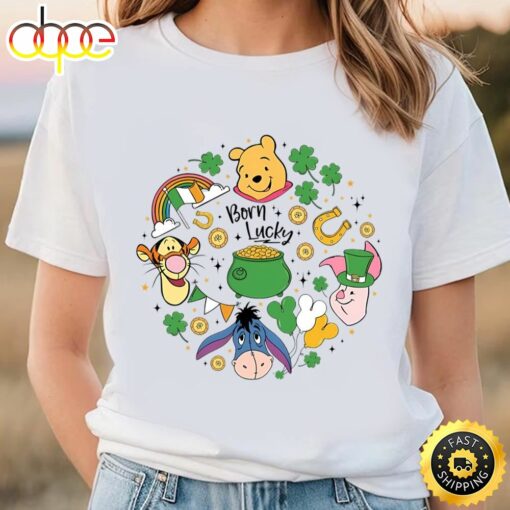 Born Lucky Shirt, Winnie The Pooh Happy St. Patrick’s Day Shirt