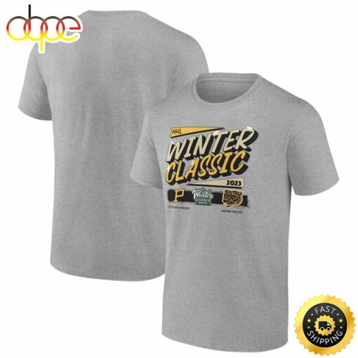 Boston Bruins vs. Pittsburgh Penguins Fanatics Branded 2023 NHL Winter Classic Matchup Event Heather Gray T-shirt