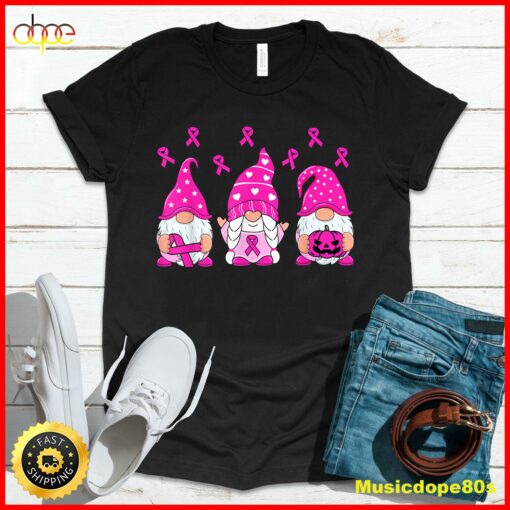 Breast Cancer Awareness Gnome Pumpkin Pink Ribbon Women Kids T-Shirt