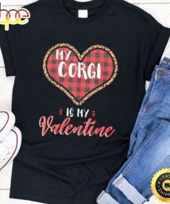 Cardigan Welsh Corgi Is Valentine Dog Leopard Buffalo Plaid T-Shirt