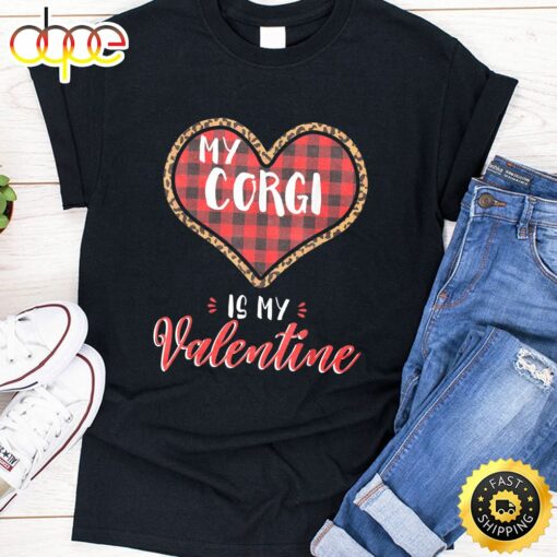 Cardigan Welsh Corgi Is Valentine Dog Leopard Buffalo Plaid T-Shirt