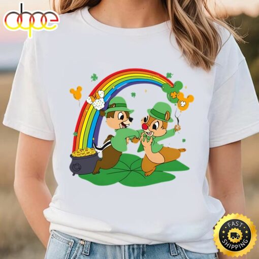 Cheap Rainbow Chip N Dale Disney St Patricks Day Shirt Shamrock Shirt