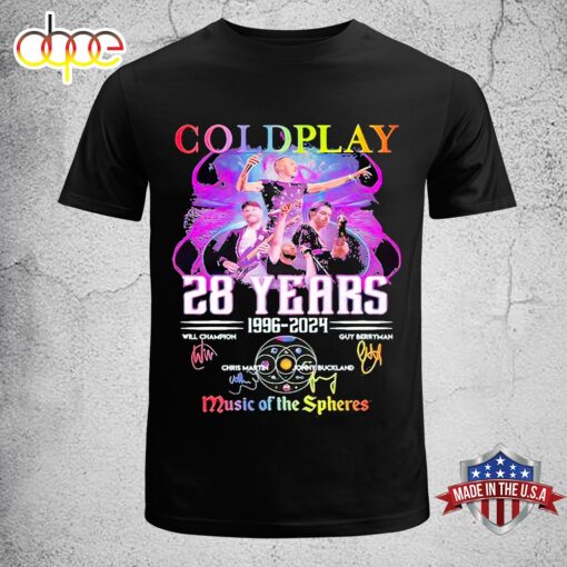 Coldplay 28 Years 1996-2024 World Tour Music Of The Spheres Signatures Unisex T-Shirt