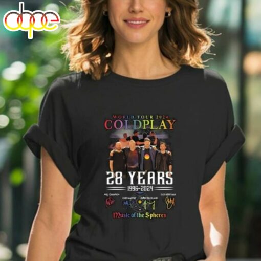 Coldplay World Tour 2024 28 Years 1996 2024 Music Of The Spheres Signatures T-Shirt