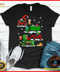 Construction Vehicle Christmas Red Trucks Winter Boys Kids T-Shirt