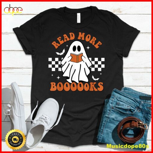 Cute Booooks Ghost Read More Books Funny Teacher Halloween T-Shirt