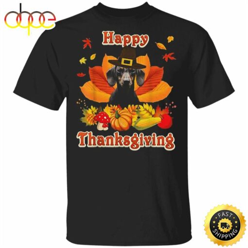 Dachshund Happy Thanksgiving T-Shirt Cute Dog Vintage Fall Designs Weiner Dog Gifts For Unisex