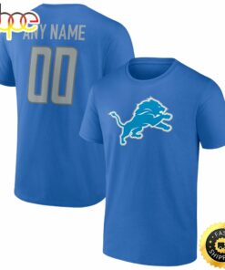 Detroit Lions Fanatics Branded Team Authentic Personalized Name &amp Number Blue T-shirt