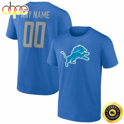 Detroit Lions Fanatics Branded Team Authentic Personalized Name &amp Number Blue T-shirt