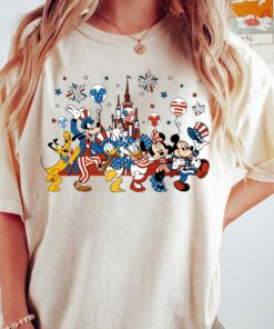 Disney 4th Of July Mickey And Friends Balloons USA Flag Shirt