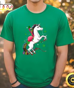 Flamingo Riding Unicorn St Patricks Day Irish T-Shirt