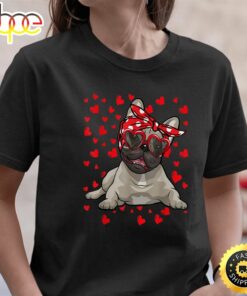 French Bulldog Heart Glasses Valentine Day Frenchie Dog Love T-Shirt