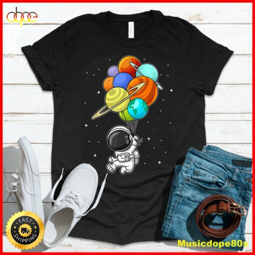 Funny Astronaut Holding Planet Balloons Space Kids Toddler T-Shirt