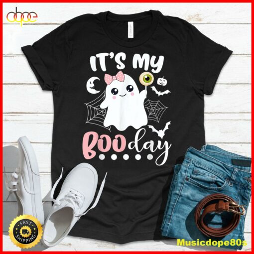 Funny Its My Boo Day Cute Halloween Birthday Ghost Pink Bow T-Shirt