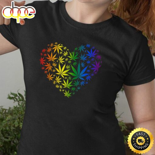 Funny Marijuana Heart LGBT Weed Leaf Gay Pride Stoner Valentines Day T-shirt