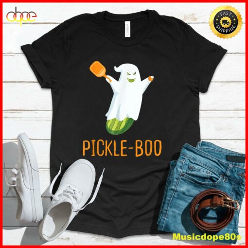 Funny Pickle Ghost Loves To Play Pickleball At Halloween T-Shirt