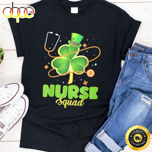 Funny Stethoscope Shamrock Nurse Squad St Patrick Day Women T-Shirt