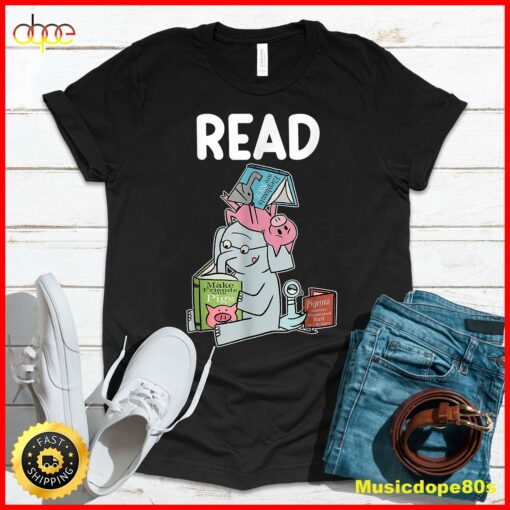 Funny Teacher Library Read Book Club Piggie Elephant Pigeons T-Shirt