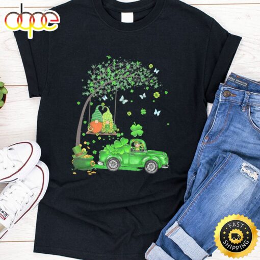 Funny Tractor Gnome Happy St Patrick Day Men Women Kids T-Shirt