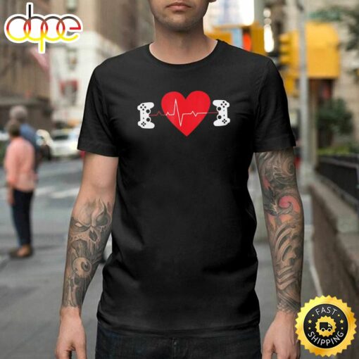 Gaming Valentine Shirt Gamer Couple Heart Gift Happy Valentines Day Unisex T-shirt