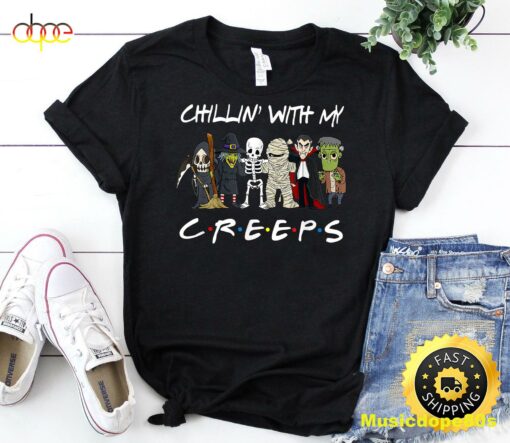 Gnomes Chillin With My Creeps Halloween Boys Kids Orange T-Shirt