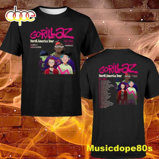 Gorillaz North America Tour Fall 2022 Dates Black T-Shirt