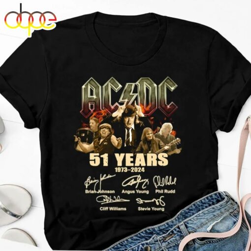 Graphic 51 Years Acdc 1973-2024 Signature Acdc Rock Band Shirt Fan Gifts