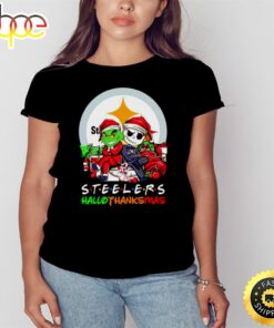 Grinch And Jack Skellington Pittsburgh Steelers Hallothankmas Shirt